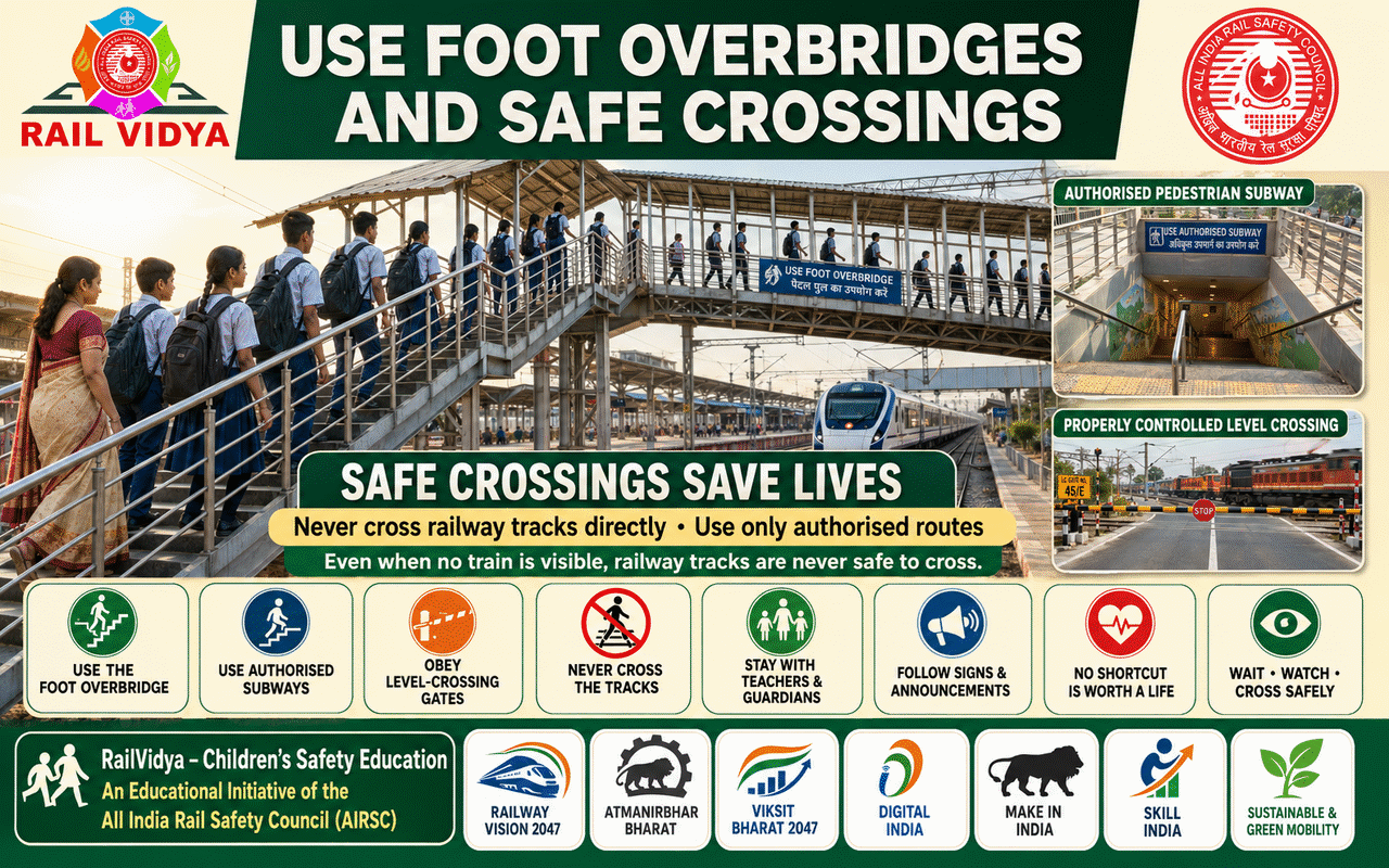 USE FOOT OVERBRIDGES AND SAFE CROSSINGS
